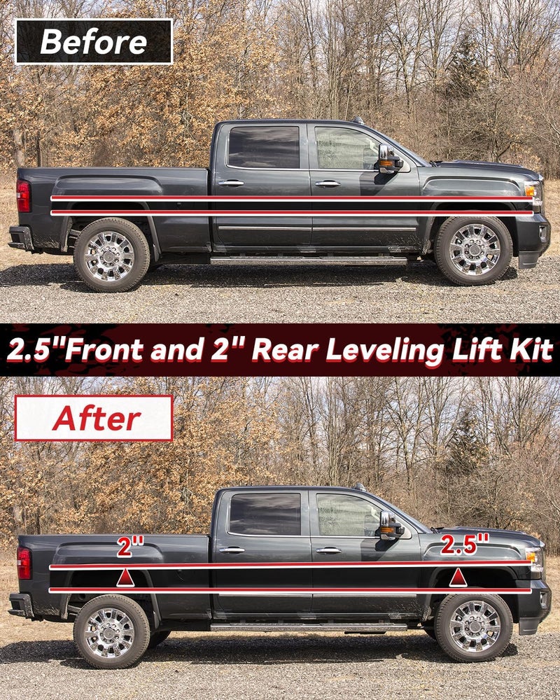 PROEZE 2.5" Front and 2" Rear Leveling Lift Kits for 2007-2023 Silverado Sierra 1500, 2.5inch Front Strut Spacers and 2inch Rear Lift Blocks with Extended U Bolts - Image 3